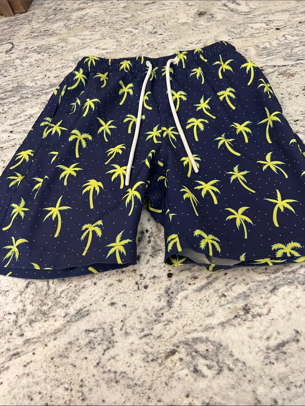 Men's Navy Palm-Print Swim Shorts - Unbranded